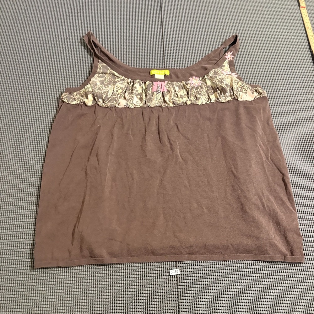 Sigrid Olsen Womens Brown Ruffle Floral Trim Tank Top Size 3X